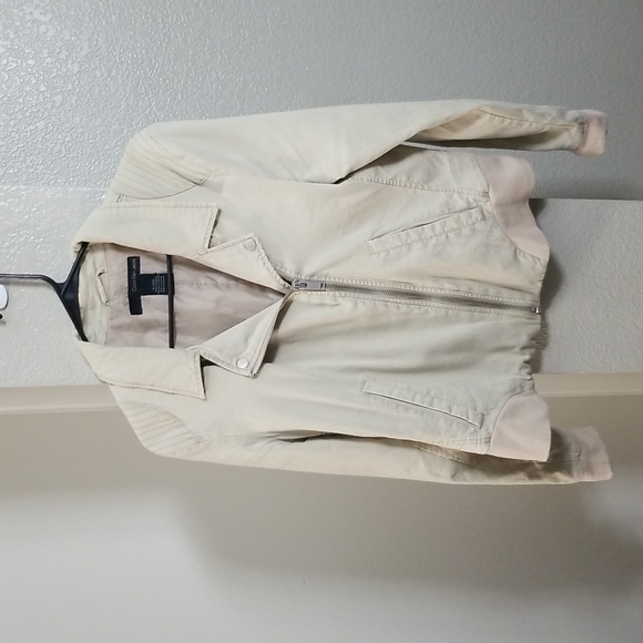 Calvin Klein Jeans Jackets & Blazers - Calvin Klein Jeans Beige Cotton/Viscose Blend Moto Jacket Size XL